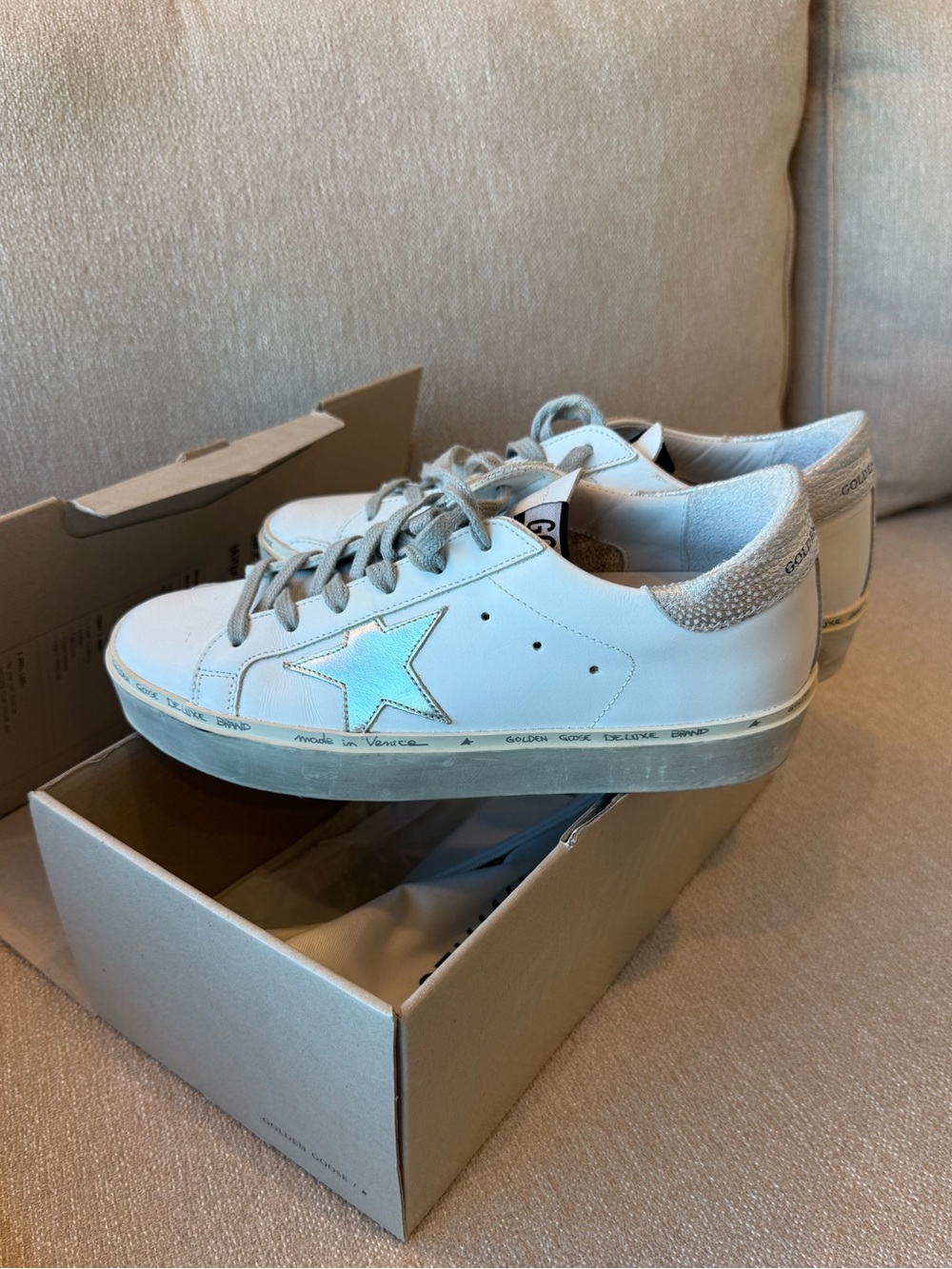 Golden Goose Hi Star White Leather Sneakers